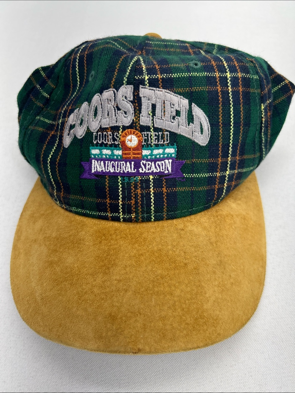 Coors Field 1995 Plaid Baseball Cap Suede Brim Sports Colorado 1st Season VTG
